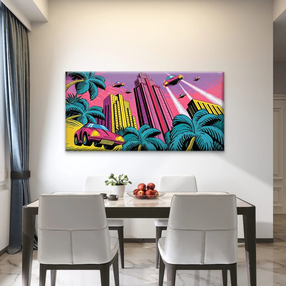 Futuristic Cityscape Wall Art Canvas Office Home Room Framed 120x60cm