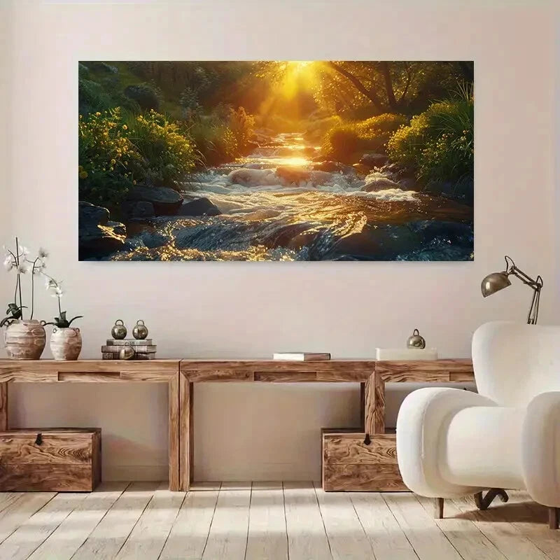 Serene Forest Sunlight wall canvas office home room framed 120x60cm - Bella Home Decor