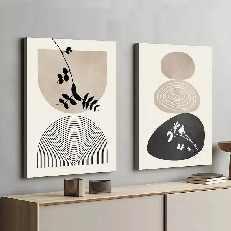 2pcs Set Abstract Shapes Framed 50x75cm - High Quality Print 100% Australian Made Wall Canvas Ready to Hang - Bella Home Decor