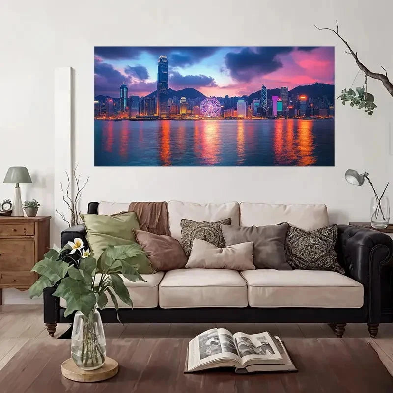 City Skyline Sunset Reflections Wall Art Canvas Office Home Room Framed 120x60cm