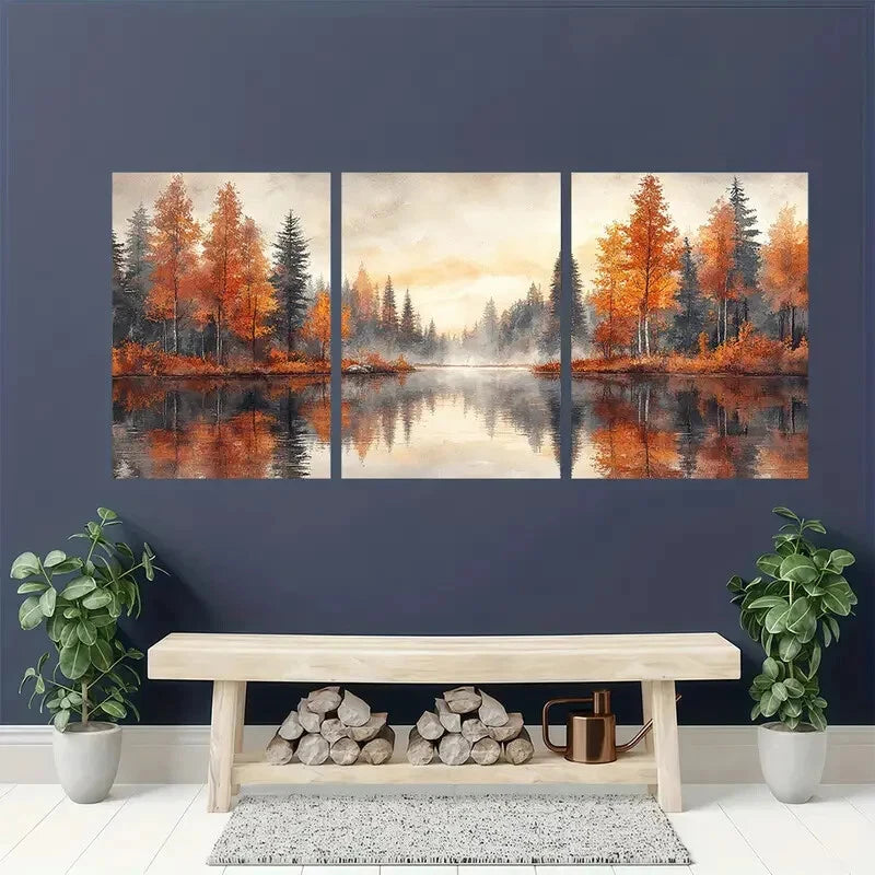 3pcs Serene Lake & Forest Meadow Scene Wall Art Set Canvas Framed 60x90cm - High Quality Print 100% Australian Made Wall Canvas Ready to Hang - Bella Home Decor