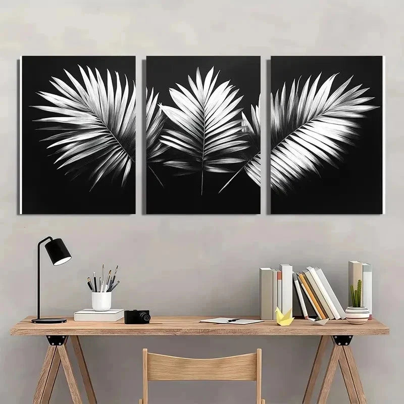 3pcs White Tropical Palm Leaf Nature Perfect Wall Art Set Canvas Framed 50x70cm - High Quality Print 100% Australian Made Wall Canvas Ready to Hang