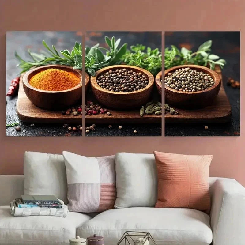 3pcs Herbs Spices Kitchen And Home Perfect Wall Art Set Canvas Framed 50x70cm - High Quality Print 100% Australian Made Wall Canvas Ready to Hang - Bella Home Decor
