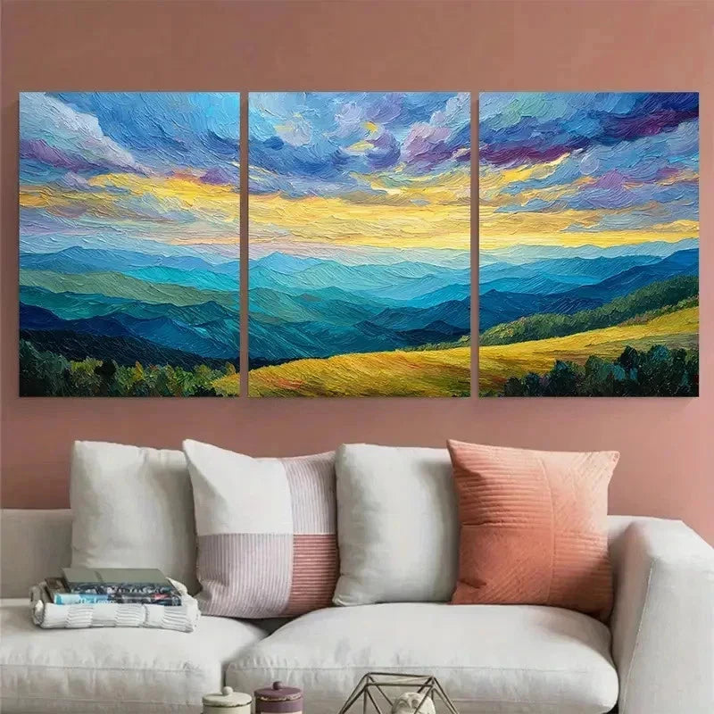 3pcs Colorful D Mountain Sunset Décor Perfect Wall Art Set Canvas Framed 60x90cm - High Quality Print 100% Australian Made Wall Canvas Ready to Hang - Bella Home Decor