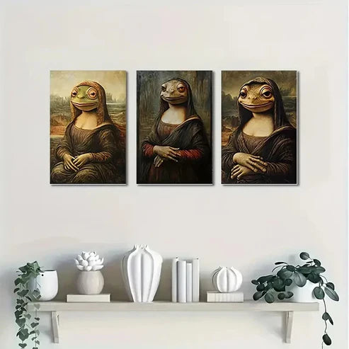 3pcs Vintage Art with Whimsical Frog Character Wall Art Set Canvas Unframed - High Quality Print 100% Australian Made Wall Canvas