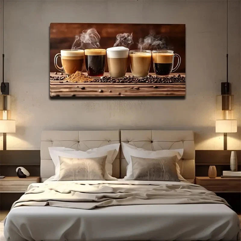 Wooden Tabletop And Coffee Bean Wall Art Canvas Office Home Room Framed 120x60cm