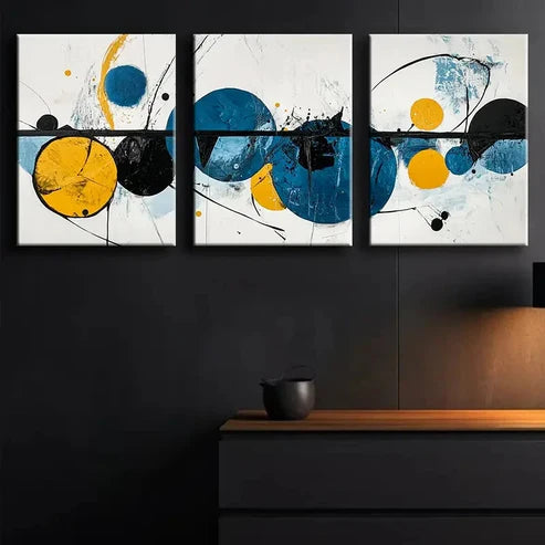3pcs Abstract Blue and Black Modern Perfect Wall Art Set Canvas Unframed - High Quality Print 100% Australian Made Wall Canvas - Bella Home Decor