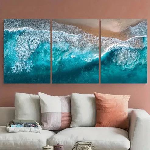 3pcs Blue Seascape Coastal Beach Wall Art Canvas Unframed - High Quality Print 100% Australian Made Wall Canvas - Bella Home Decor