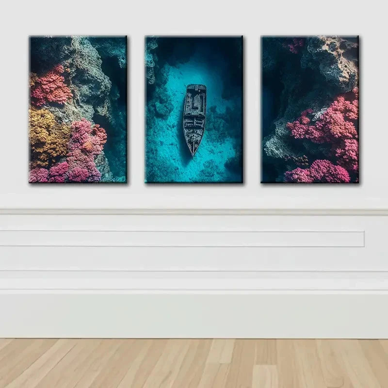 3pcs Ancient Shipwreck Scene Wall Art Set Canvas Framed 60x90cm - High Quality Print 100% Australian Made Wall Canvas Ready to Hang - Bella Home Decor