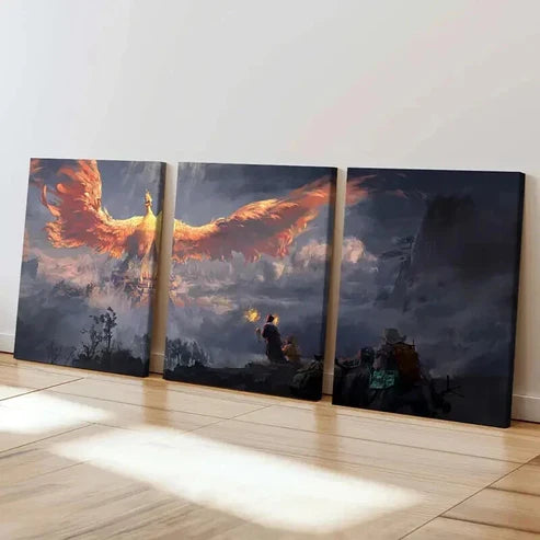3pcs Vibrant Phoenix & Dragon Fantasy Wall Art Set Canvas Unframed - High Quality Print 100% Australian Made Wall Canvas
