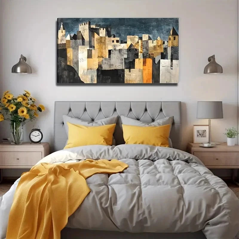 Abstract City Decor Suitable Wall Art Canvas Office Home Room Framed 120x60cm
