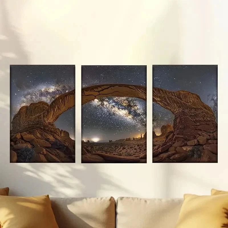 3pcs Starry Milky Way, Rocky Landscapes Wall Art Set Canvas Framed 60x90cm - High Quality Print 100% Australian Made Wall Canvas Ready to Hang