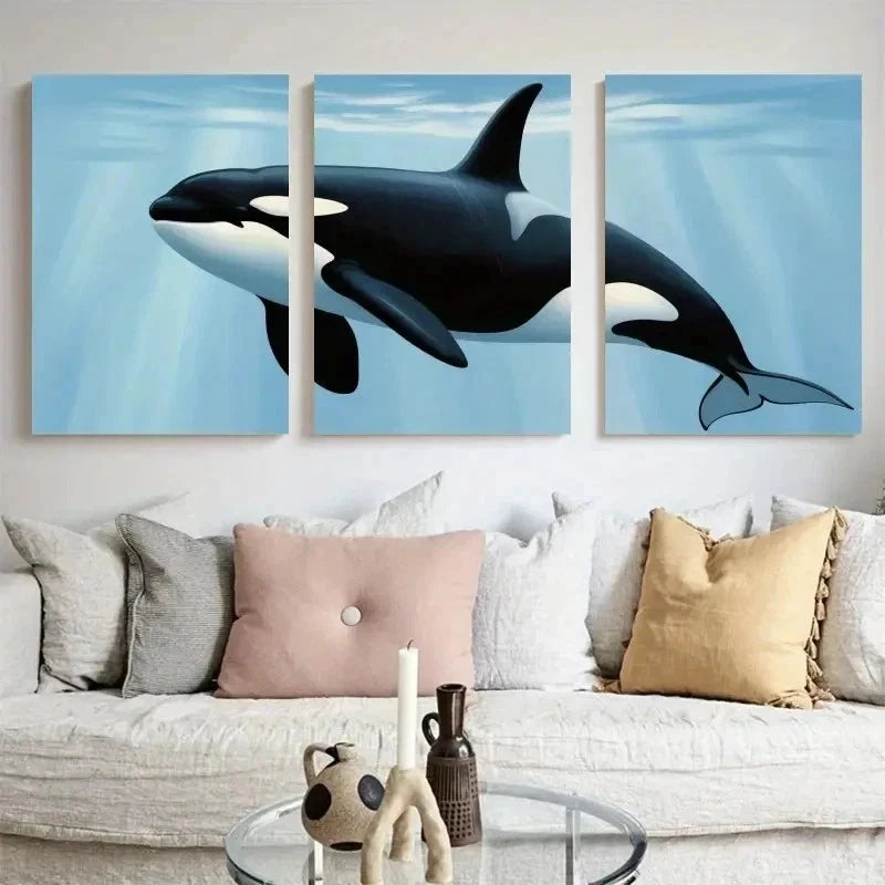 3pcs Orca Whale Canvas Wall Art Set Canvas Framed 50x70cm - High Quality Print 100% Australian Made Wall Canvas Ready to Hang