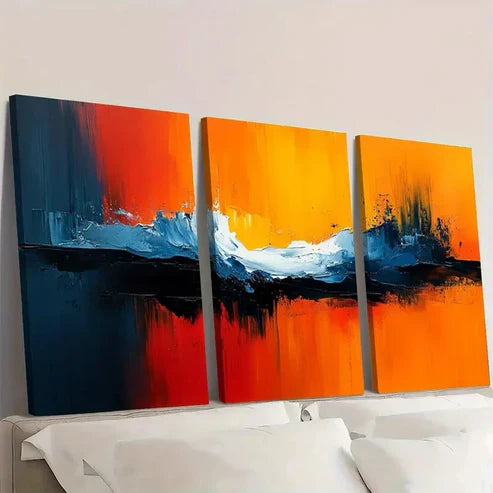 3pcs Colorful Aqua Blue Painting Decor A Wall Art Set Canvas Unframed - High Quality Print 100% Australian Made Wall Canvas - Bella Home Decor