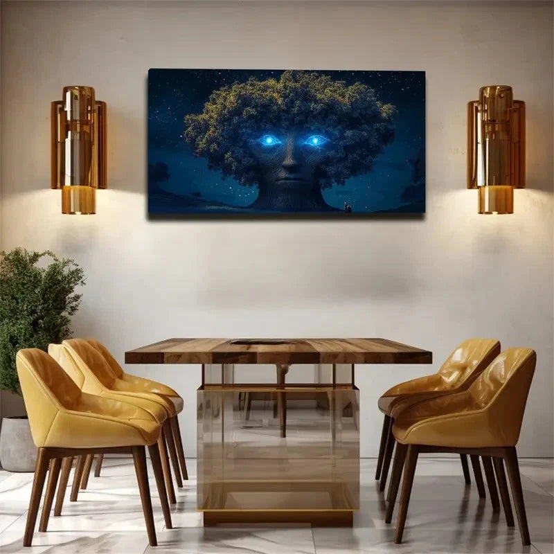 Textured Face Starry Night Tree Wall Art Canvas Office Home Room Framed 120x60cm
