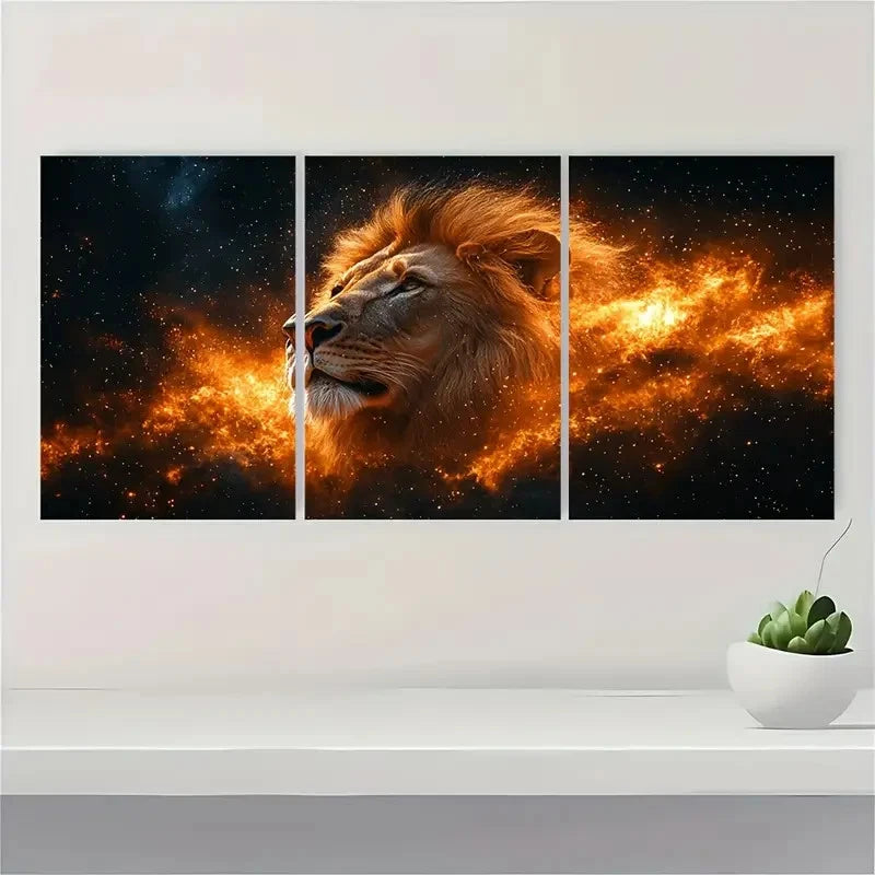 3pcs Lion Astrology Leo EX Wall Art Set Canvas Framed 60x90cm - High Quality Print 100% Australian Made Wall Canvas Ready to Hang