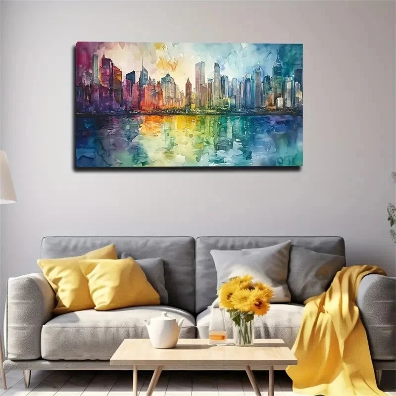 Watercolor Painting Tall Build Wall Art Canvas Office Home Room Framed 120x60cm