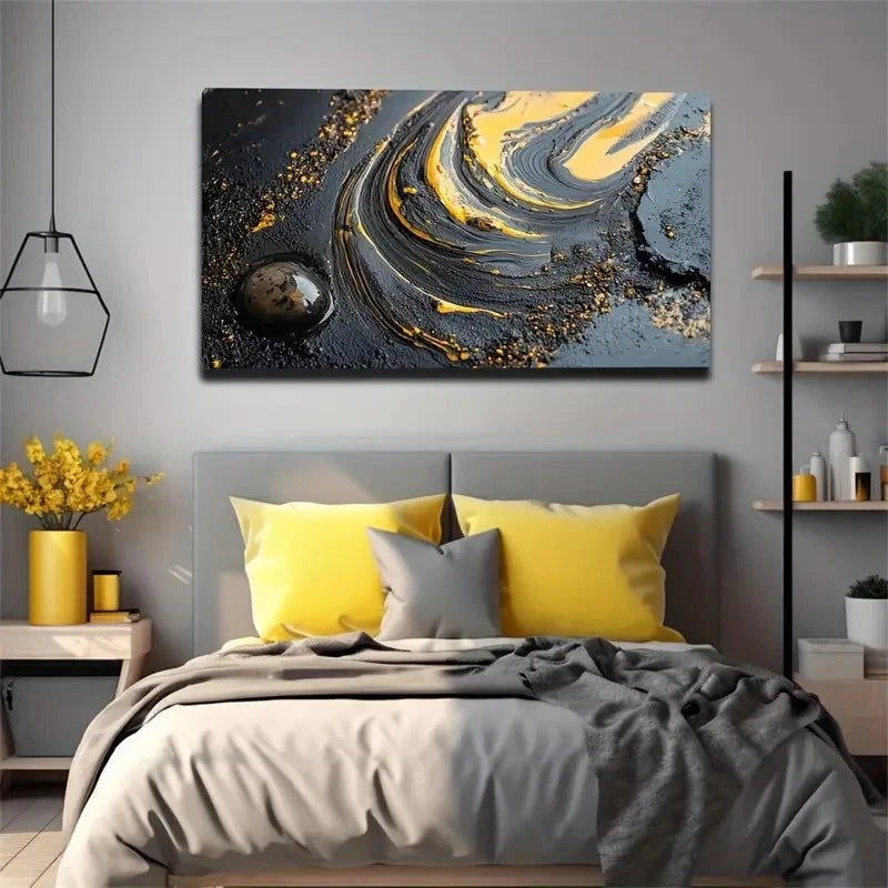 Meandering Interwoven Yellow Wall Art Canvas Office Home Room Framed 120x60cm