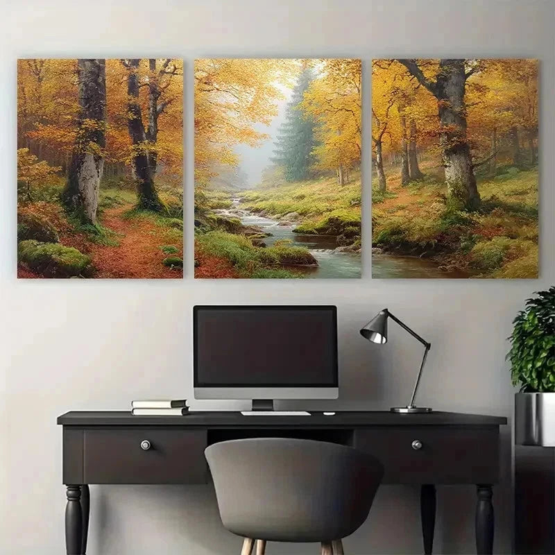 3pcs Autumn Landscape With Trees Foral Perfect Wall Art Set Canvas Framed 50x70cm - High Quality Print 100% Australian Made Wall Canvas Ready to Hang - Bella Home Decor