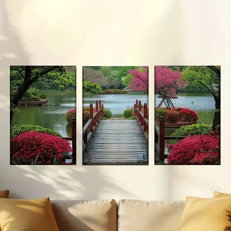 3pcs Garden Lakeside Plants And Flowers Wall Art Set Canvas Framed 50x70cm - High Quality Print 100% Australian Made Wall Canvas Ready to Hang - Bella Home Decor