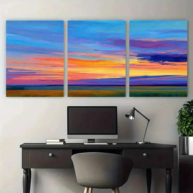 3pcs Vibrant Sky & Field Design Perfect Wall Art Set Canvas Framed 50x70cm - High Quality Print 100% Australian Made Wall Canvas Ready to Hang