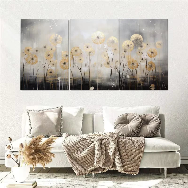 3pcs Modern Vertical Dandelion Flowers Paint Wall Art Set Canvas Framed 50x70cm - High Quality Print 100% Australian Made Wall Canvas Ready to Hang