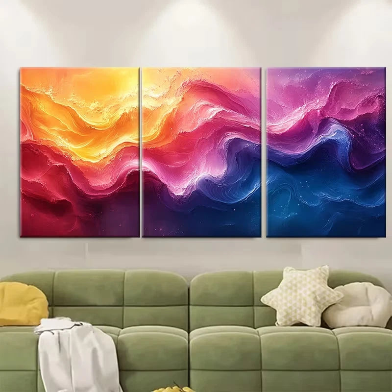 3pcs Vibrant Abstract Modern Flowing Design Metal Print Ready to Hang Art