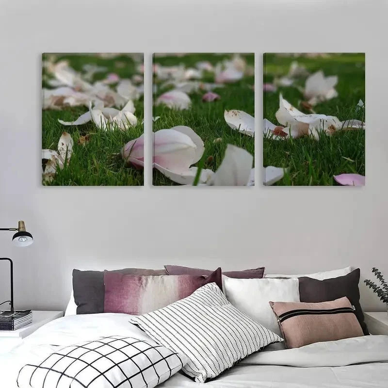 3pcs Elegant Floral Painting with Green Grass Wall Art Set Canvas Framed 50x70cm - High Quality Print 100% Australian Made Wall Canvas Ready to Hang