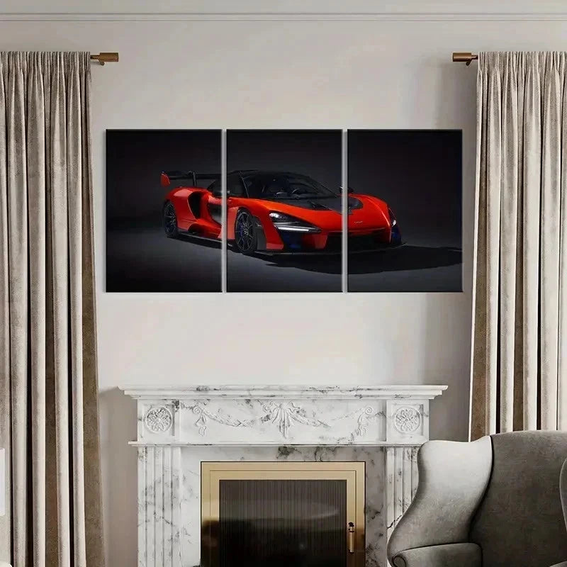 3pcs Red Sports Car Modern Vehicle Wall Art Set Canvas Framed 50x70cm - High Quality Print 100% Australian Made Wall Canvas Ready to Hang