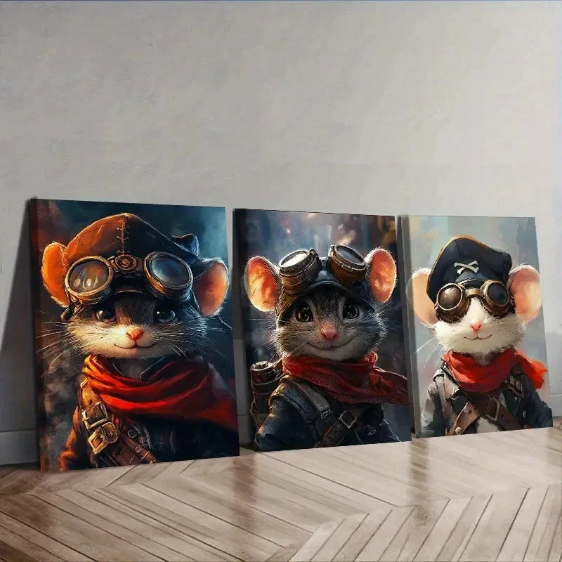 3pcs steampunk mouse Wall Art Set Canvas Framed 60x90cm - High Quality Print 100% Australian Made Wall Canvas Ready to Hang