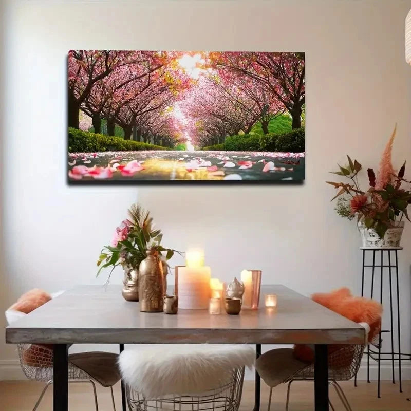 Vibrant Cherry Blossom & Road Wall Art Canvas Office Home Room Framed 120x60cm