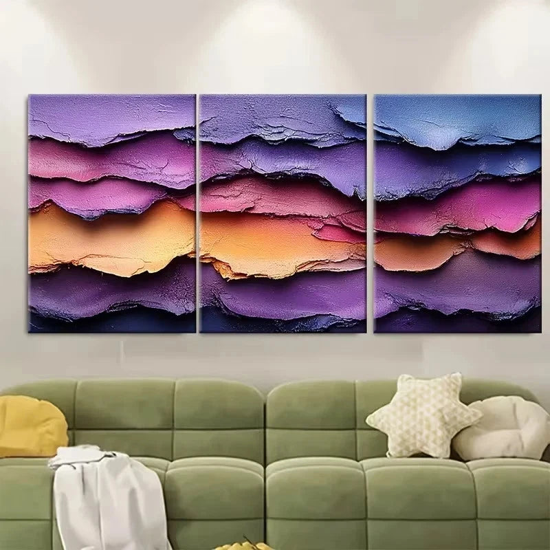 3pcs Purple Dried Paint Abstract Rainbow Edge Wall Art Set Canvas Framed 40x60cm - High Quality Print 100% Australian Made Wall Canvas Ready to Hang