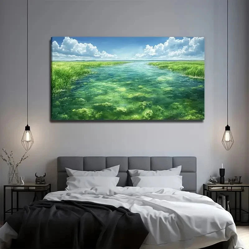 Serene River Landscape Wall Art Canvas Office Home Room Framed 120x60cm