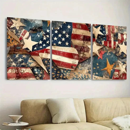 3pcs Patriotic American Wall Art Set Canvas Unframed – High Quality Print 100% Australian Made Wall Canvas - Bella Home Decor