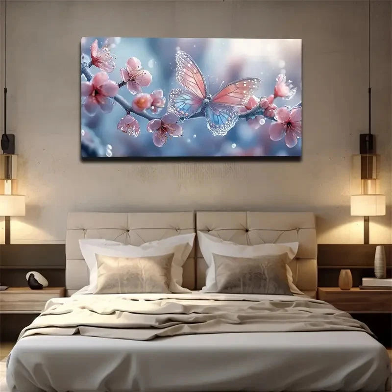 Butterfly & Cherry Blossoms Wall Art canvas office home room framed 120x60cm