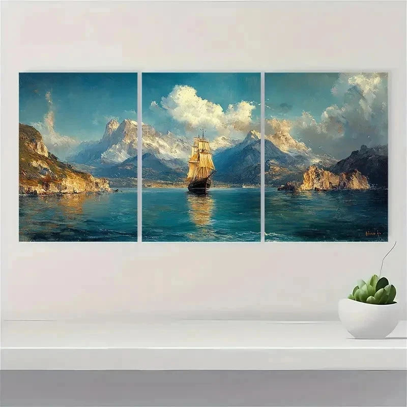 3pcs Panoramic Coastal Landscape Perfect Wall Art Set Canvas Framed 50x70cm - High Quality Print 100% Australian Made Wall Canvas Ready to Hang