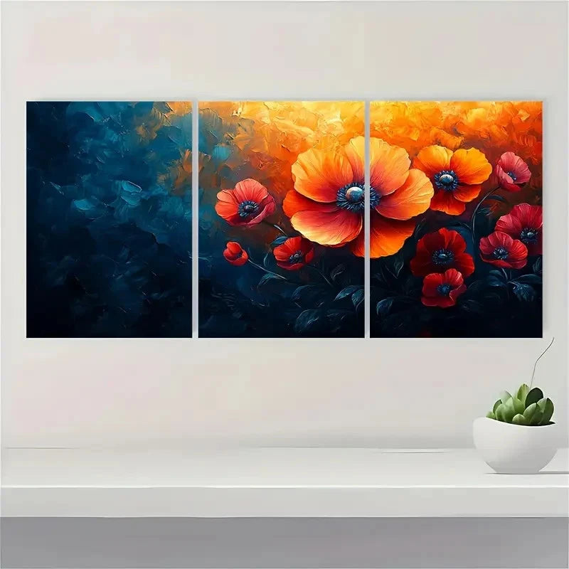 3pcs Vivid Flower Print Abstract Floral PL Wall Art Set Canvas Framed 40x60cm - High Quality Print 100% Australian Made Wall Canvas Ready to Hang - Bella Home Decor