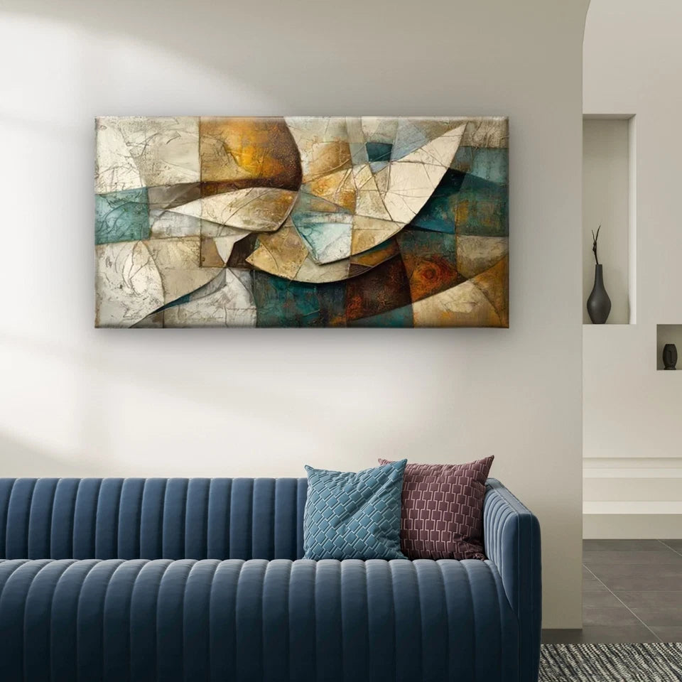 Modern Abstract Geometric Wall Art Canvas Office Home Room Framed 120x60cm