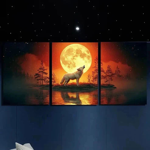 3pcs Howling Wolf on Moonlit Night Wall Art Canvas Unframed – High Quality Print 100% Australian Made Wall Canvas