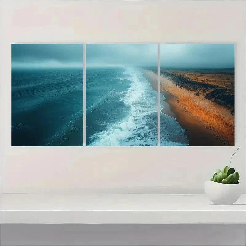 3pcs Emerald Green Beach Ocean Photography E Wall Art Set Canvas Framed 40x60cm - High Quality Print 100% Australian Made Wall Canvas Ready to Hang