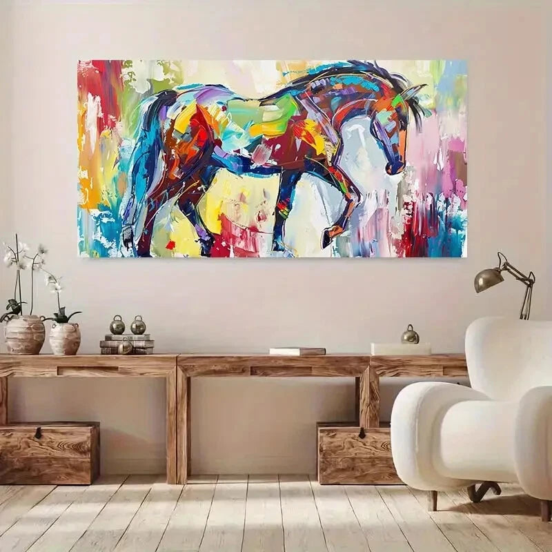 Vibrant Abstract Horse Art wall canvas office home room framed 120x60cm - Bella Home Decor
