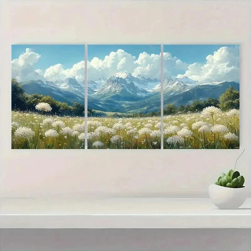 3pcs Landscape & Floral Design Painting Meadow Wall Art Set Canvas Framed 60x90cm - High Quality Print 100% Australian Made Wall Canvas Ready to Hang