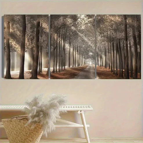 3pcs Misty Forest Path Vintage Wall Art Set Wall Art Set Canvas Unframed - High Quality Print 100% Australian Made Wall Canvas