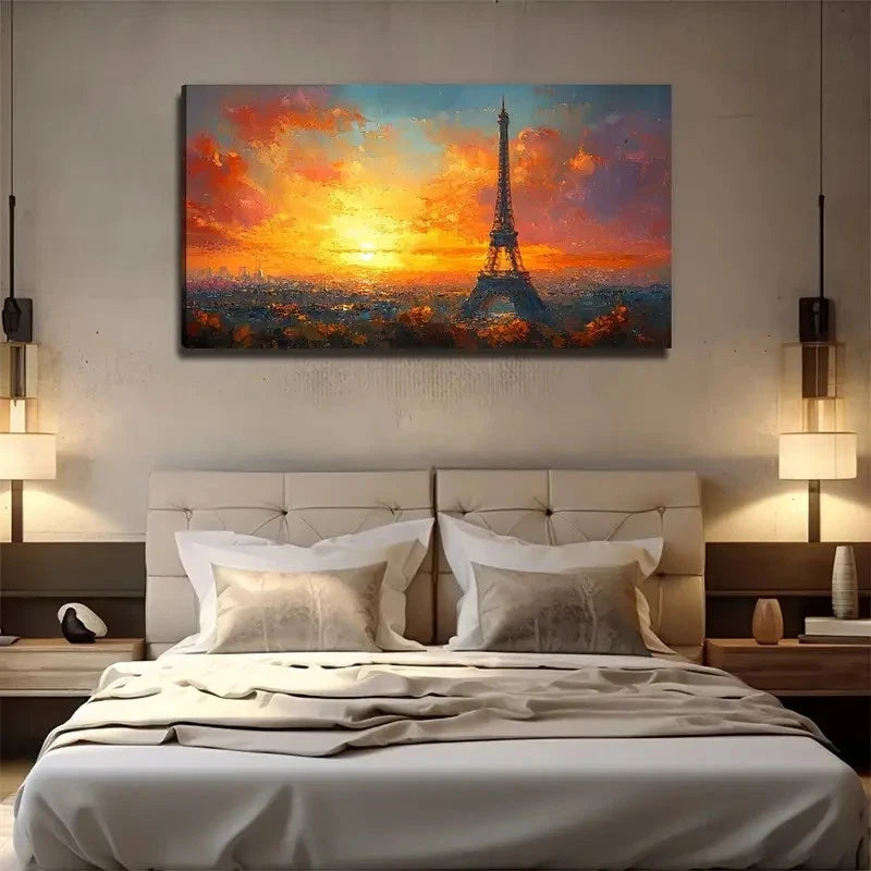 Paris Tower At Sunset Wall Art Canvas Office Home Room Framed 120x60cm