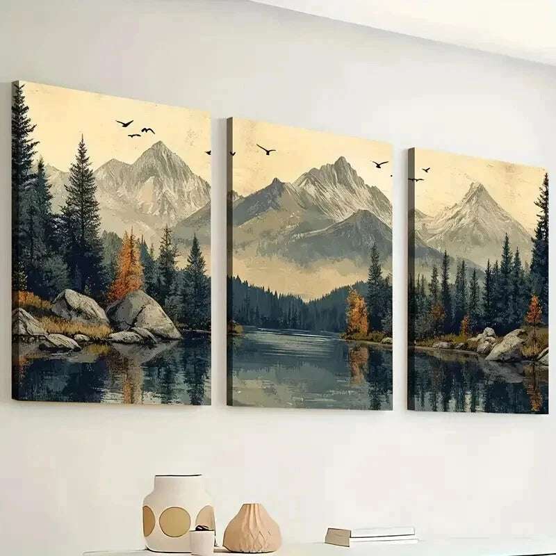 3pcs Natural Forest Mountain Scenery Wall Art Set Canvas Framed 50x70cm - High Quality Print 100% Australian Made Wall Canvas Ready to Hang
