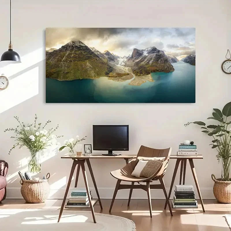 Snowy Peak Mountains Landscape Wall Art Canvas Office Home Room Framed 120x60cm
