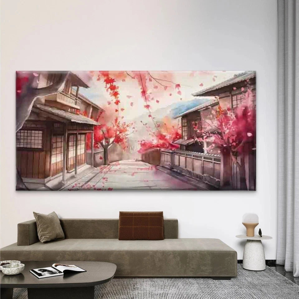 Traditional Street Lined with A Wall Art Canvas Office Home Room Framed 120x60cm