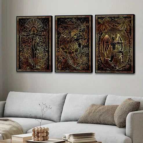 3pcs Vintage European Retro Twelve Zodiac Signs Wall Art Set Canvas Unframed - High Quality Print 100% Australian Made Wall Canvas