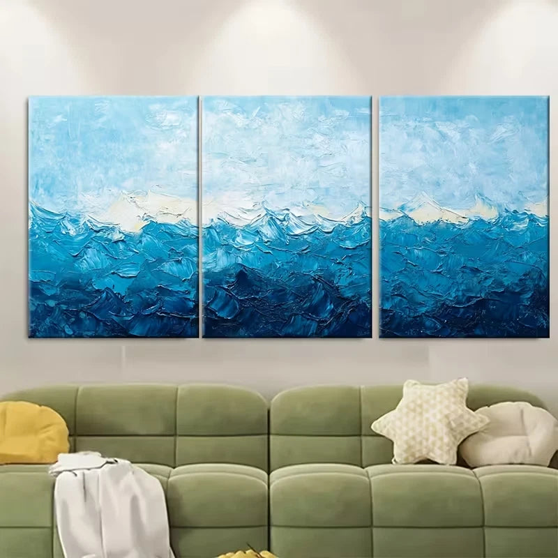 3pcs Blue Sea Ocean Texture Abstract Metal Print Ready to Hang Art
