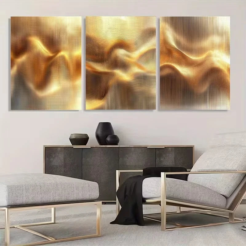 3pcs Golden Flowing Abstract Fluid Wave Wall Art Set Canvas Framed 40x60cm - High Quality Print 100% Australian Made Wall Canvas Ready to Hang - Bella Home Decor